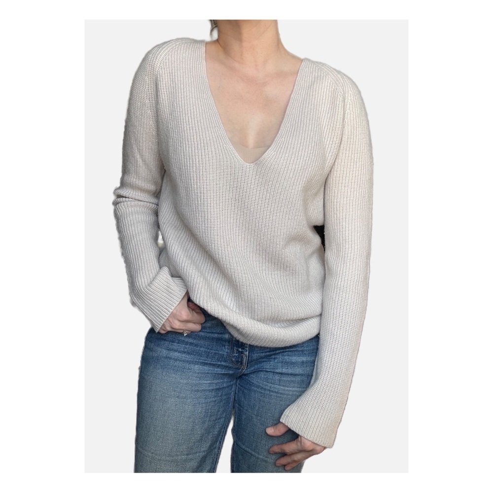 Helmut Lang Wool Cashmere Scoop Neck Oversized Knit Sweater Cream Med